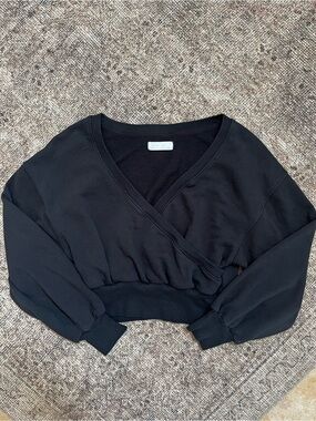OAK + FORT Black Crop Knit Wrap Sweatshirt Top XS